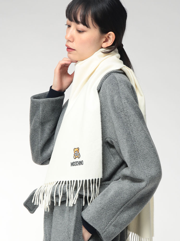 MOSCHINO (モスキーノ) ウール ベア ロゴ 刺繍 マフラー MOSM529350124