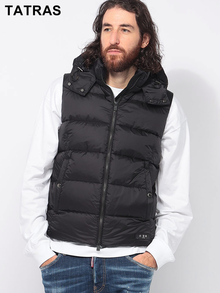 TATRAS (タトラス) フード着脱 セミシャイニー ダウンベスト POSEIDONE