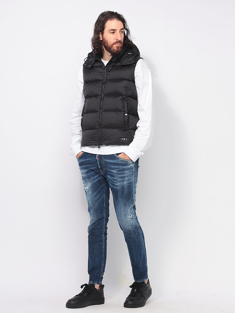 TATRAS (タトラス) フード着脱 セミシャイニー ダウンベスト POSEIDONE