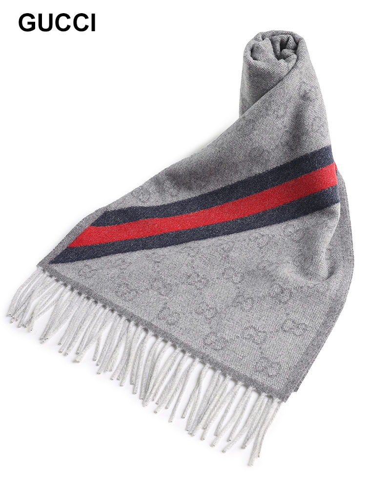 GUCCI (グッチ) ウール GG ウェビングライン マフラー GC5706033G200