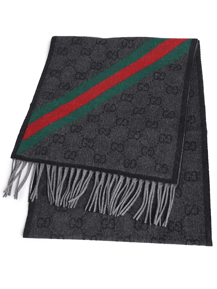 GUCCI (グッチ) ウール GG ウェビングライン マフラー GC5706033G200