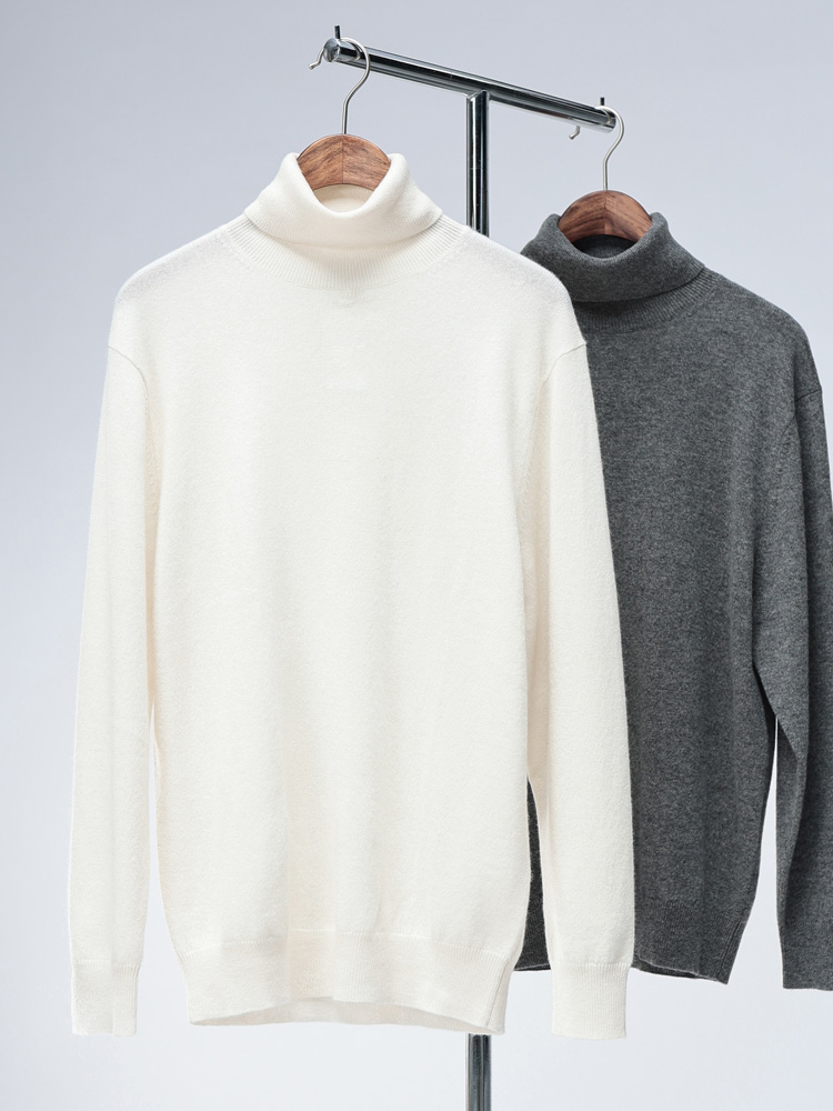 DESHENG (デシェン) カシミヤ100％ 無地 タートルネック セーター