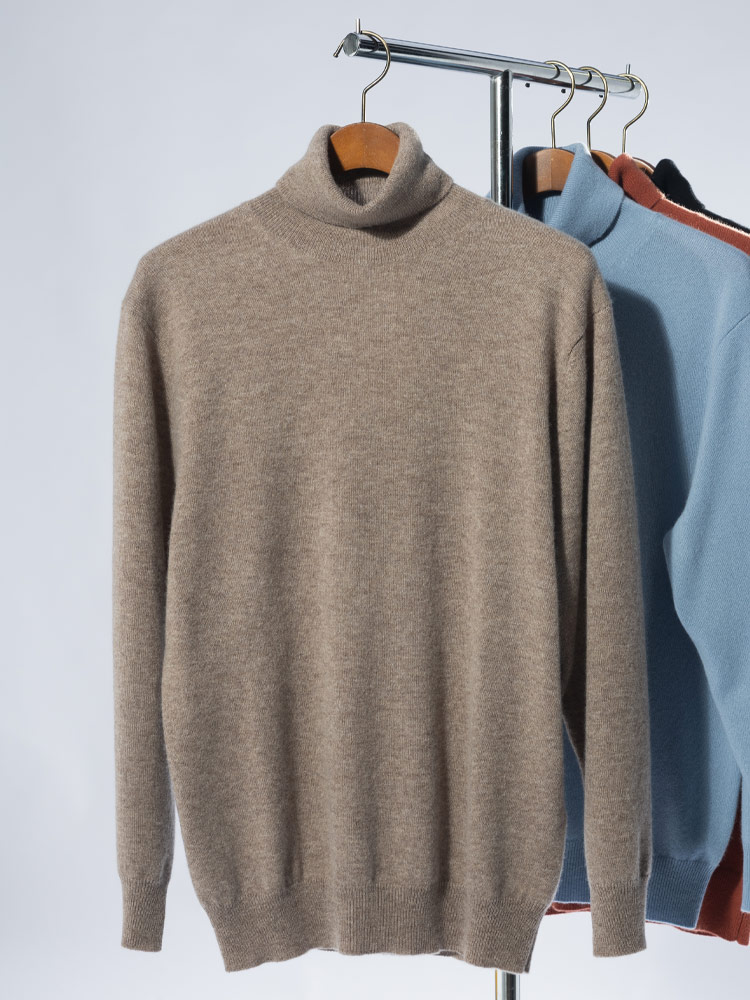 DESHENG (デシェン) カシミヤ100％ 無地 タートルネック セーター
