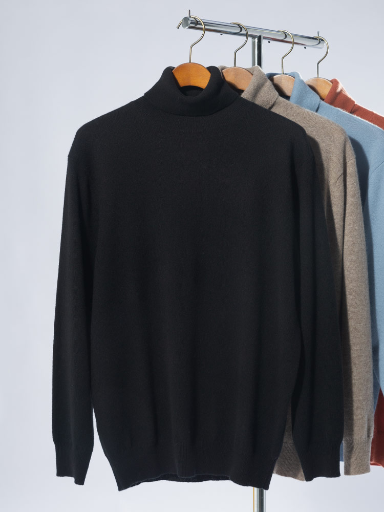 DESHENG (デシェン) カシミヤ100％ 無地 タートルネック セーター