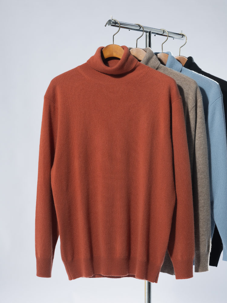 DESHENG (デシェン) カシミヤ100％ 無地 タートルネック セーター