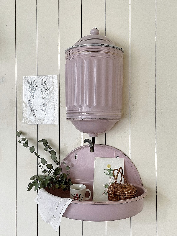 土日日曜日お値下げアンティークフランスホーローファウンテンピンク