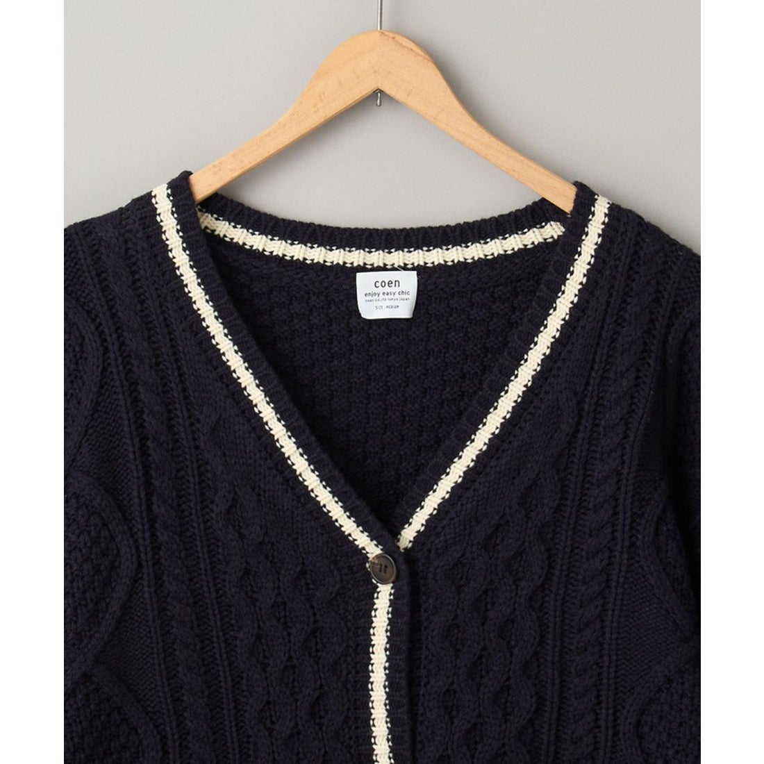 coen ケーブル編みVネックラインカーディガン -アウトレット通販