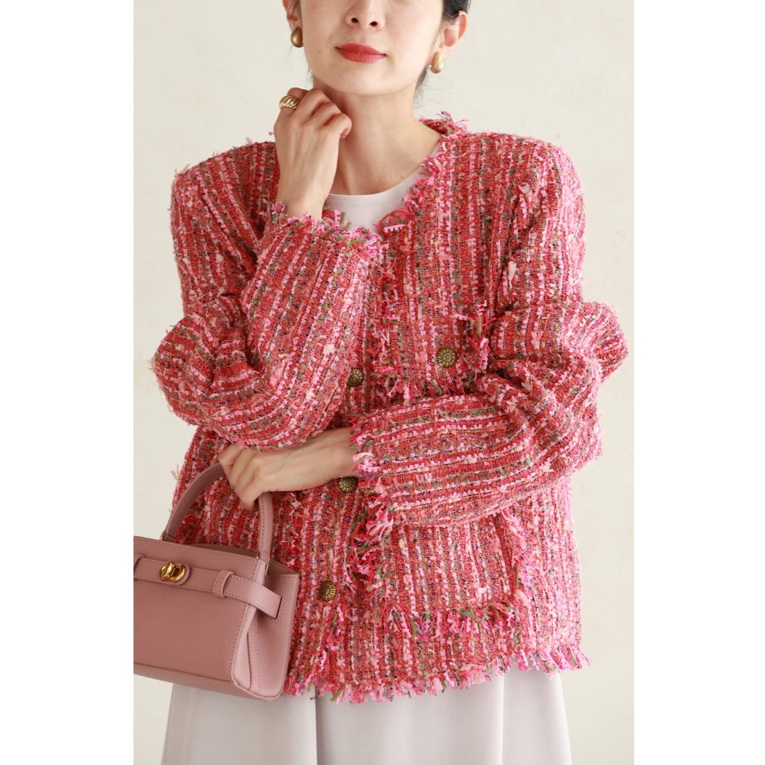 カワイイ CAWAII 鮮やかな色を紡ぐツイード風ジャケット （ピンク