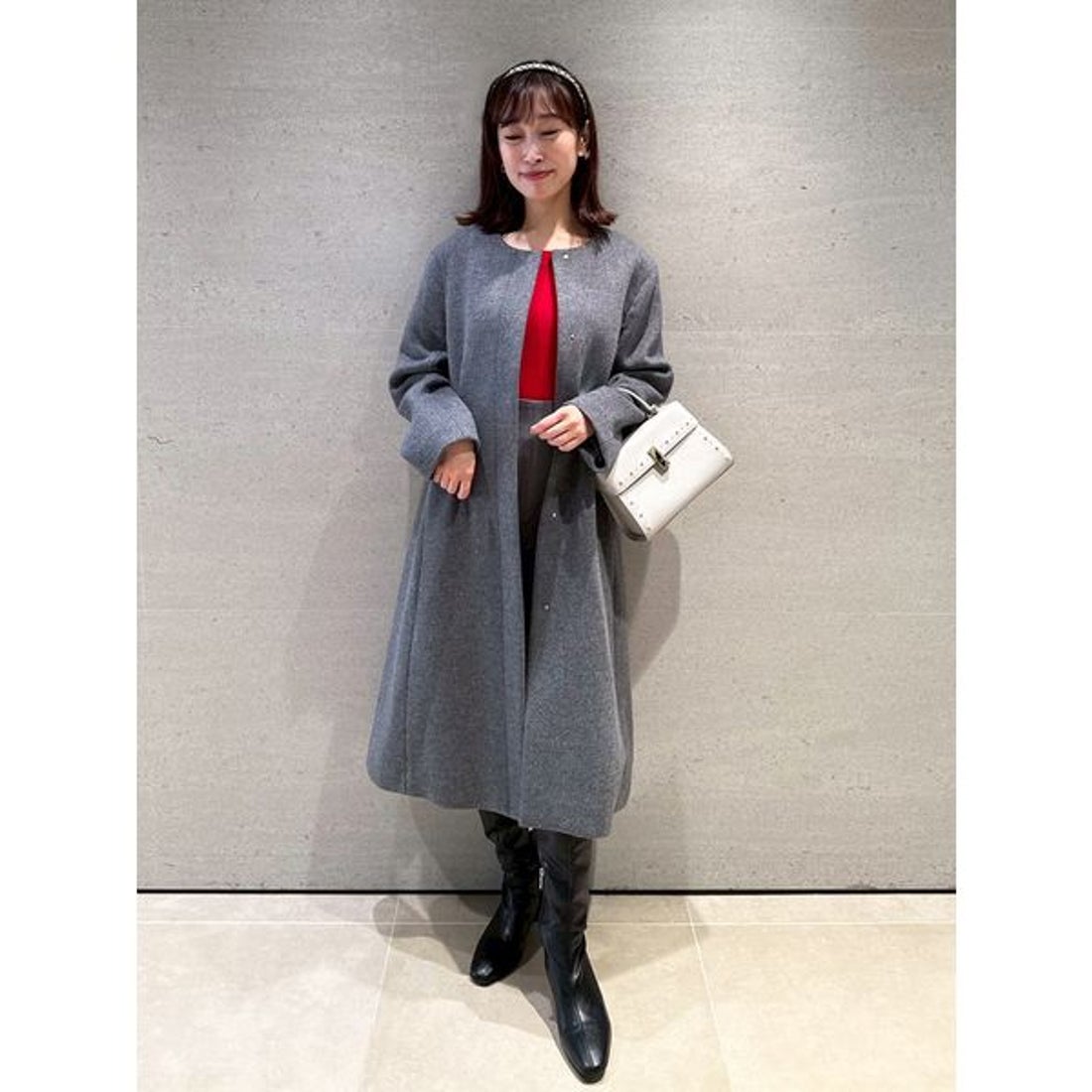 セルフォード CELFORD リボンストール付きノーカラーコート （CGRY