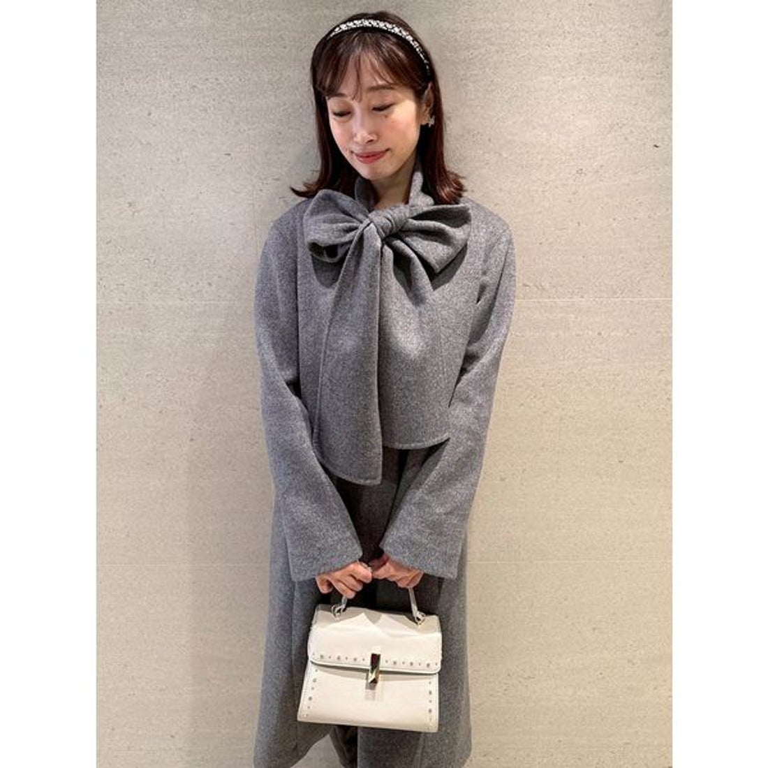 セルフォード CELFORD リボンストール付きノーカラーコート （CGRY