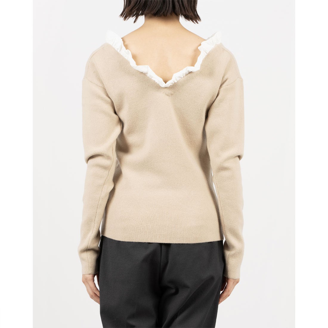 クラネ CLANE 2WAY FRILL V NECK KNIT TOPS （BEIGE） - ファッション