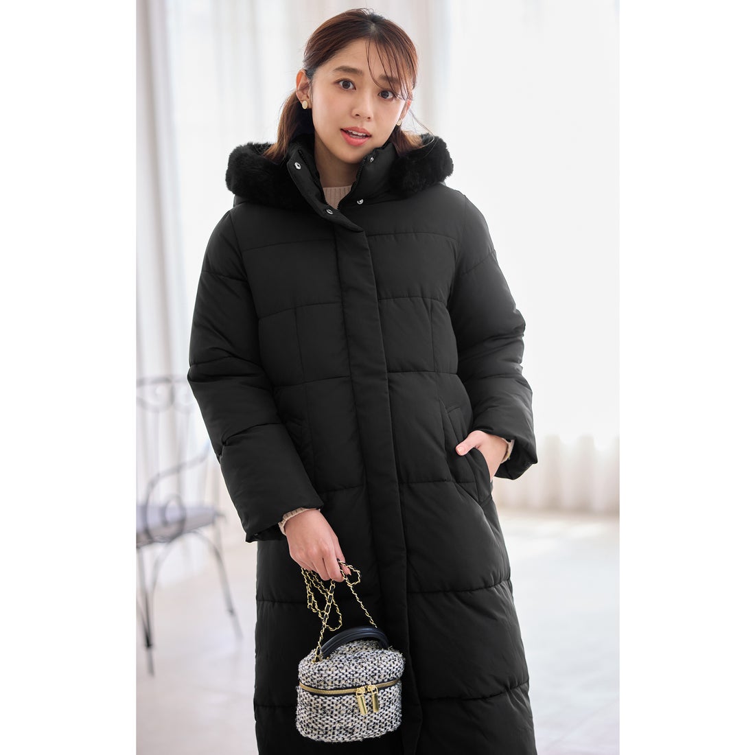 アロッタ Alotta ファー付フェイクダウンロングコート （ブラック