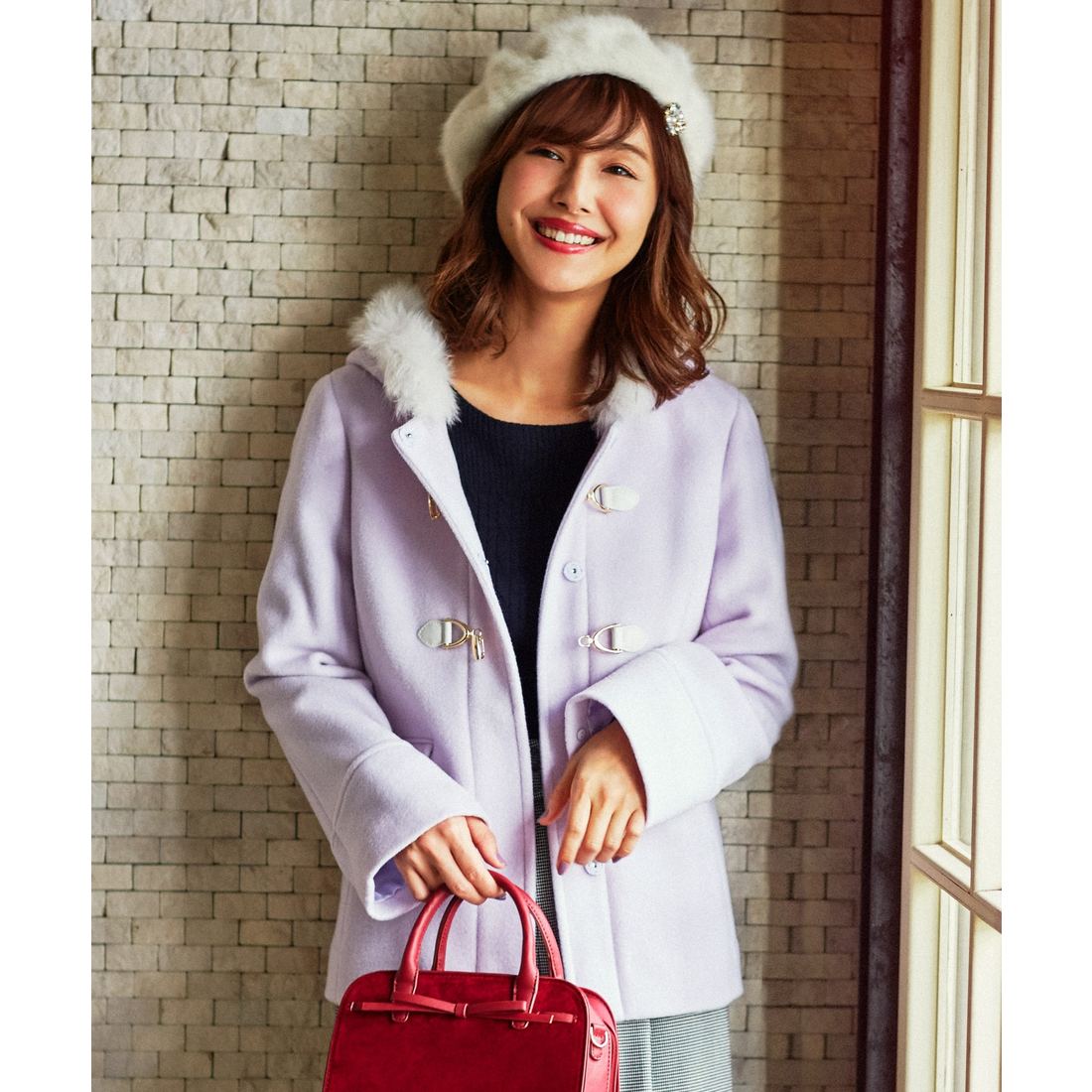 ANY SIS 【2WAY】カシウールモッサ ショート ダッフルコート （ふじ色