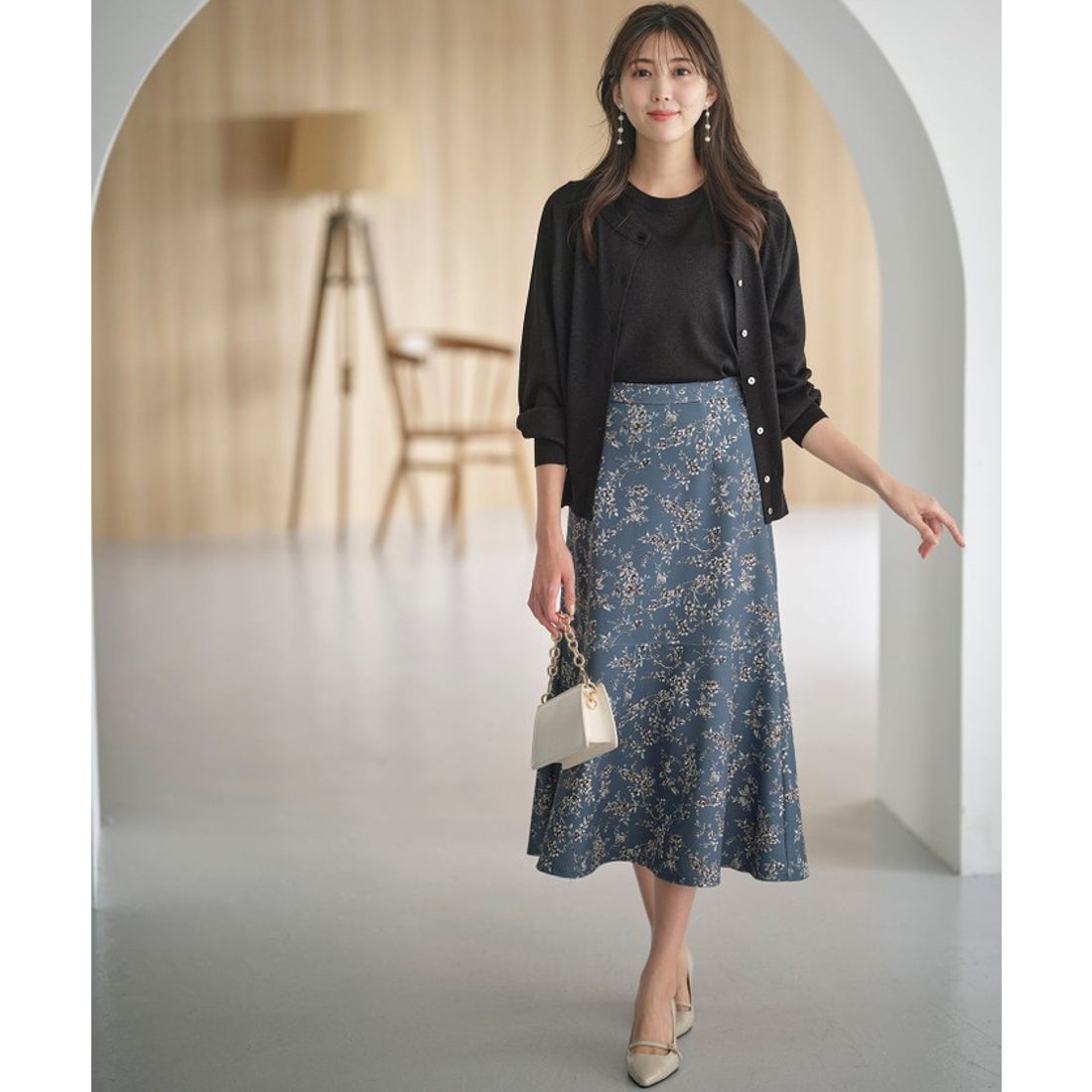 エニィスィス ANY SIS 【洗える】フラワープリントペプラム スカート