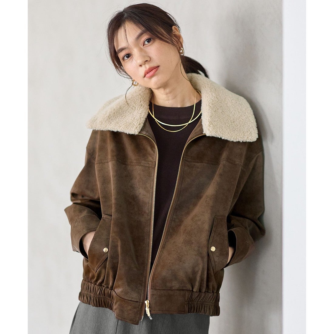 ANY 【2WAY】ボアカラーブルゾン （ブラウン） -靴＆ファッション通販