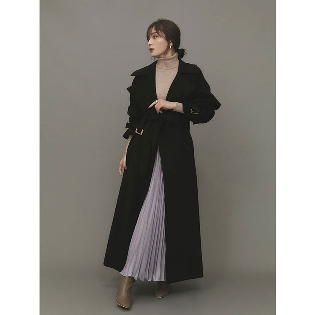 アニュアンス anuans ウールロングトレンチコート （BLACK