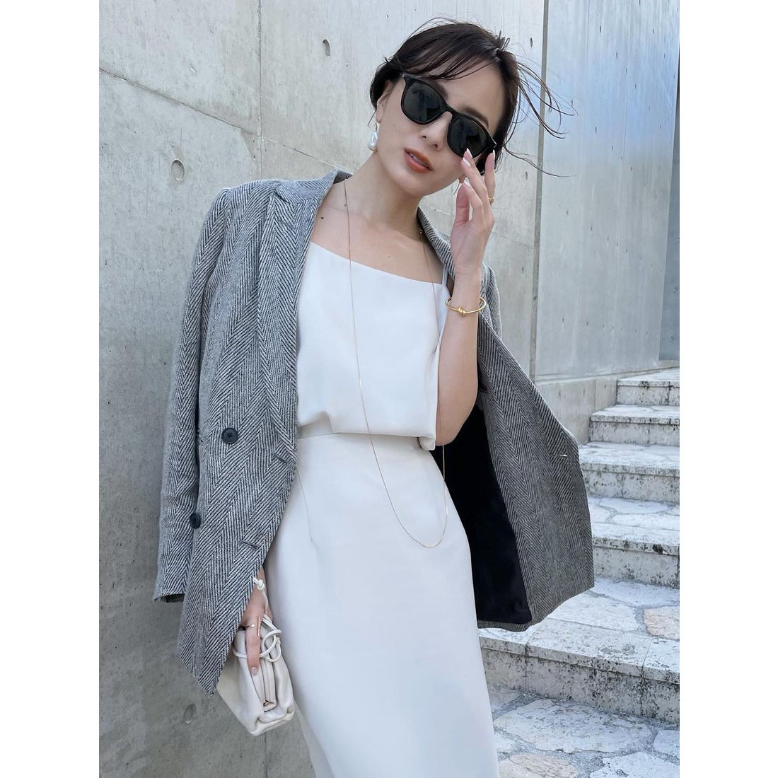 アニュアンス anuans ヘリンボーンリネンジャケット （BLACK