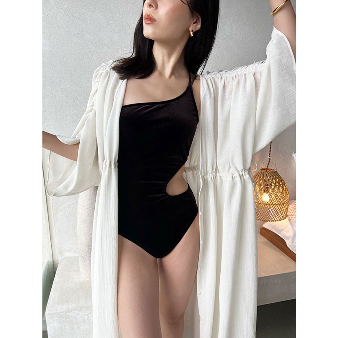 アニュアンス anuans サイドカットアウトベロアワンピース【返品不可