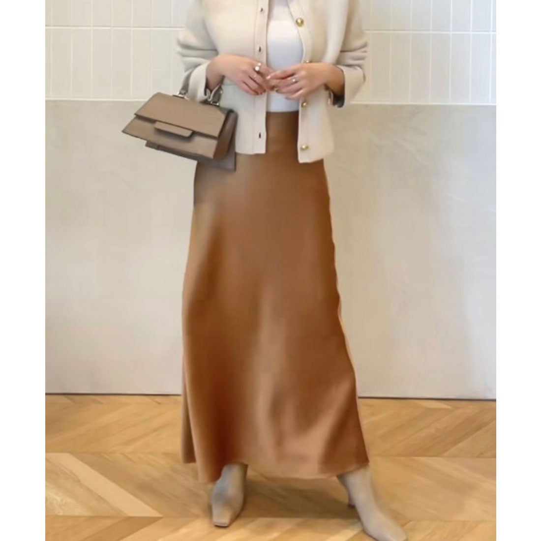 アニュアンス anuans サテンバイアスナロースカート （CAMEL） -靴