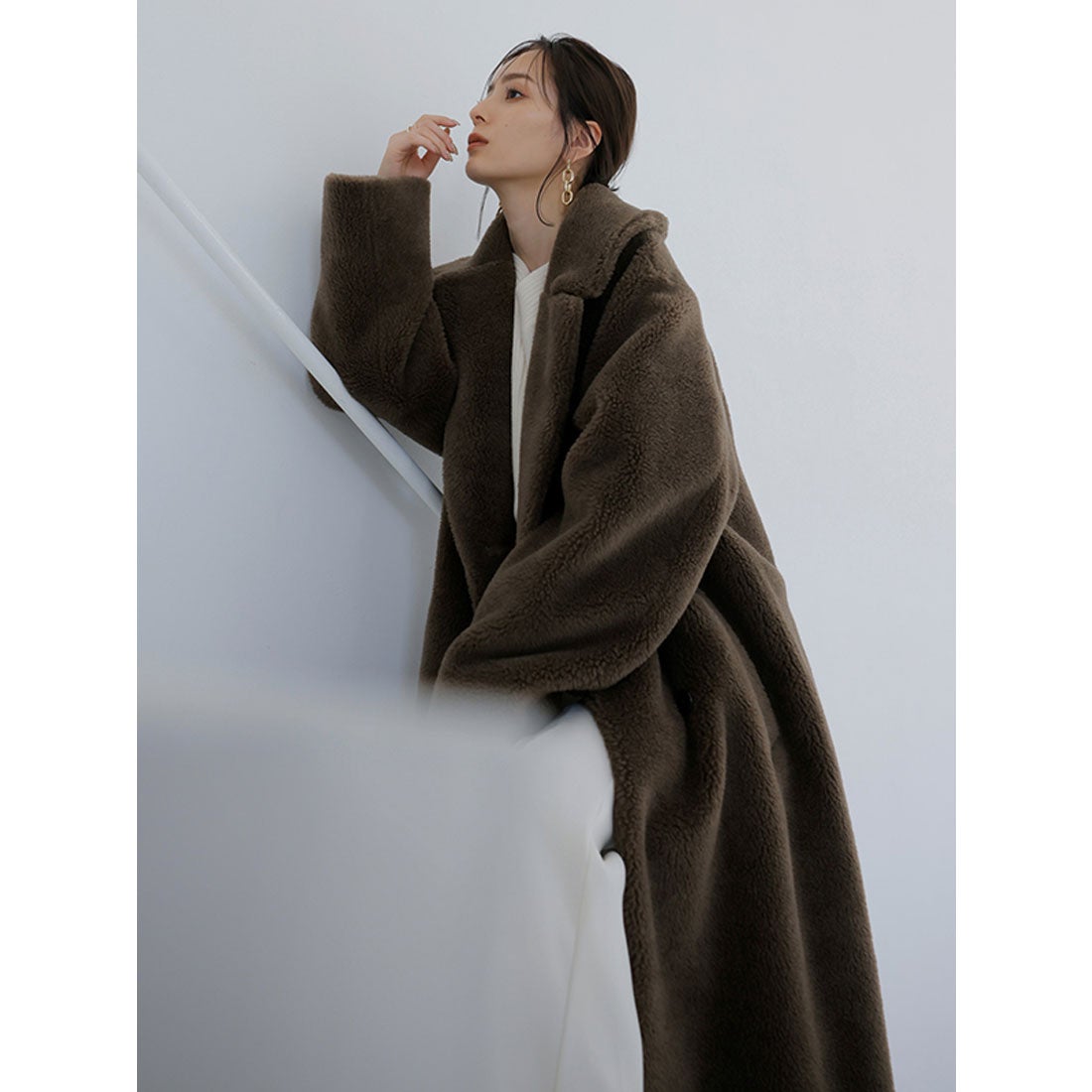 アニュアンス anuans ウールブレンドボアダブルロングコート （IVORY