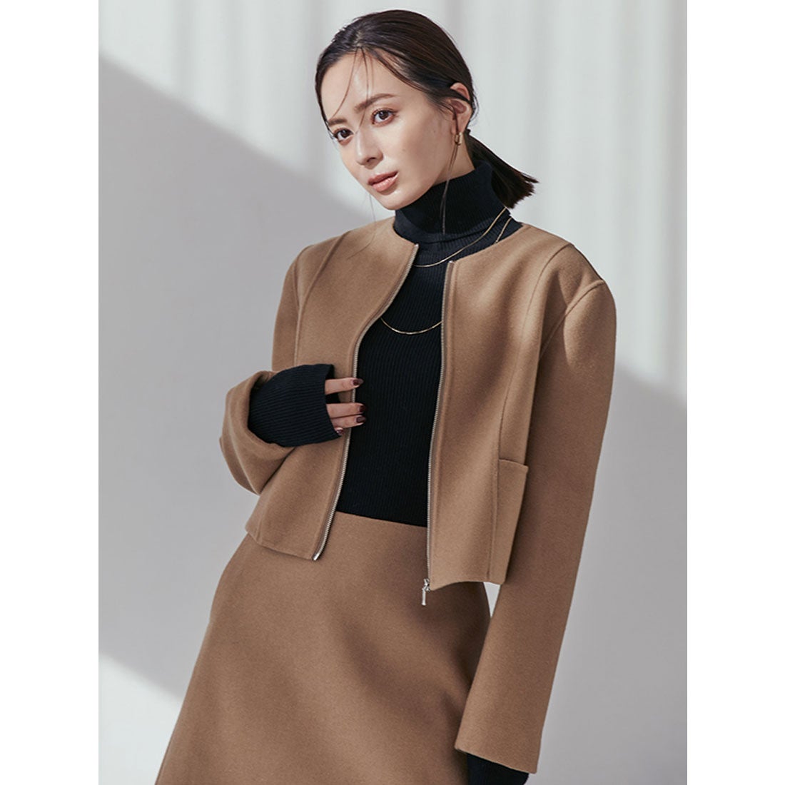 アニュアンス anuans ウールダブルクロスミニスカート （CAMEL