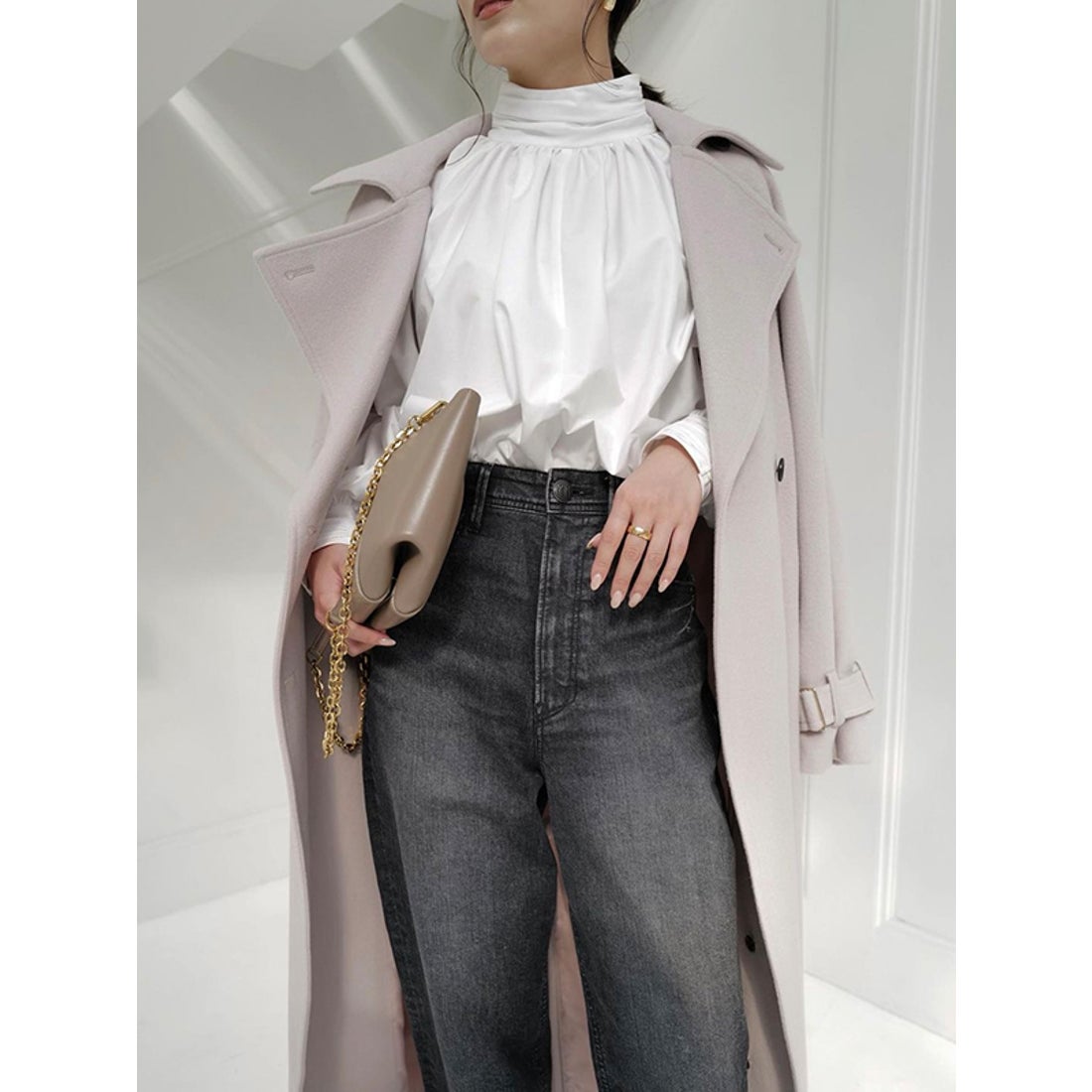 アニュアンス anuans ギャザーディテールデザインブラウス （WHITE