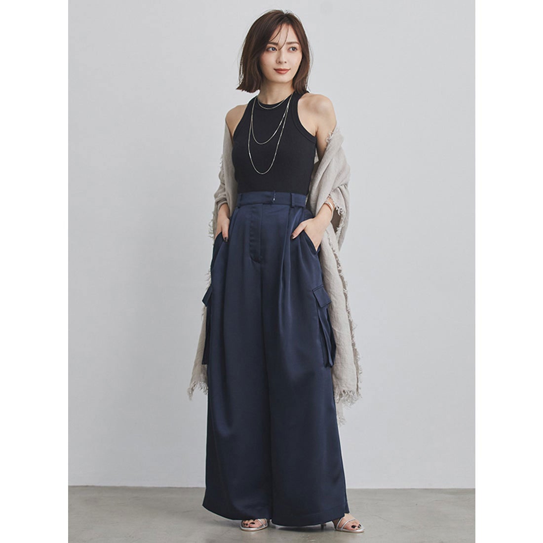 アニュアンス anuans サテンカーゴパンツ （NAVY） -ファッション通販