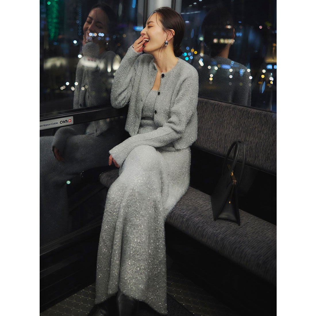 アニュアンス anuans ラメニットタイトスカート （SILVER