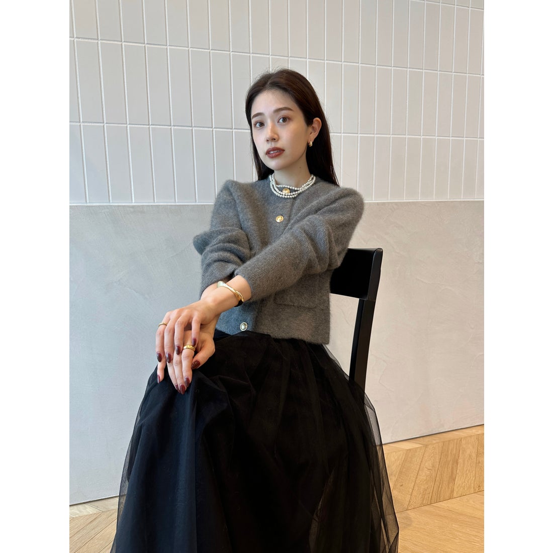 アニュアンス anuans シアーボリュームチュールスカート （BLACK） -靴