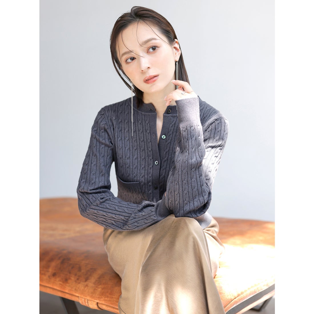 アニュアンス anuans *リトルケーブルニットカーディガン （TURQUOISE