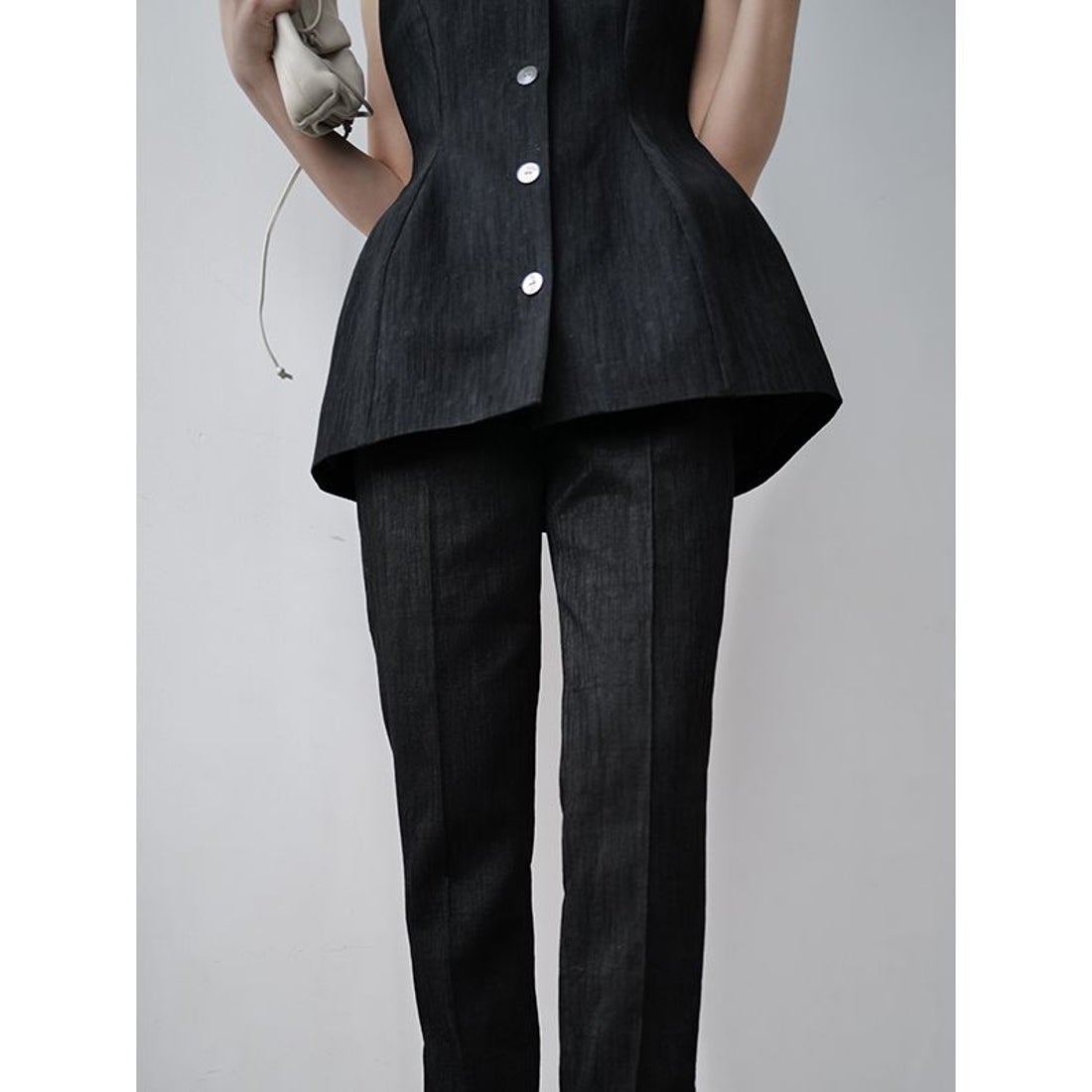 アニュアンス anuans バンピーストライプジャガードぺプラムブラウス