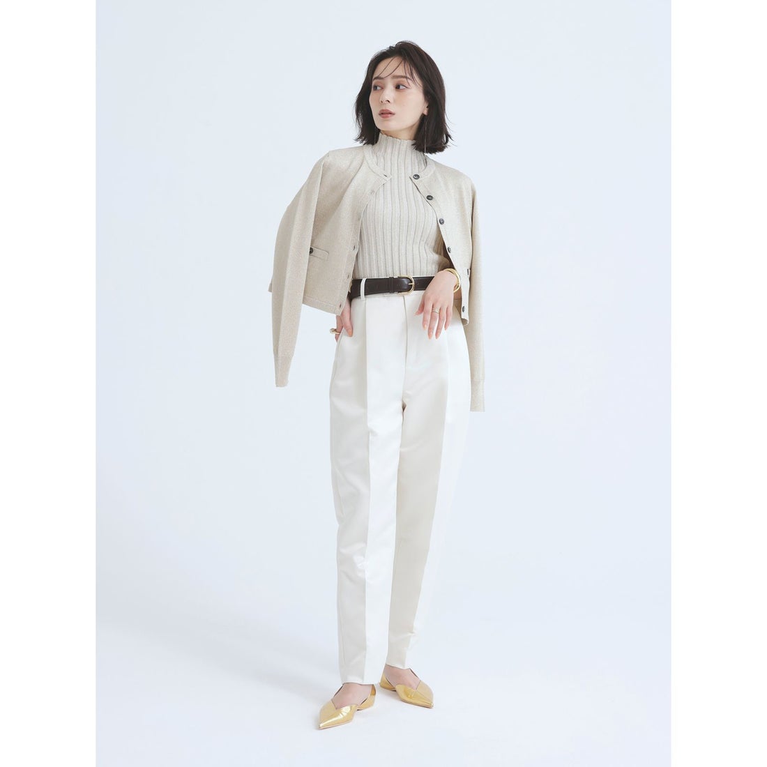 アニュアンス anuans ベーシッククルーネックカーディガン （SILVER