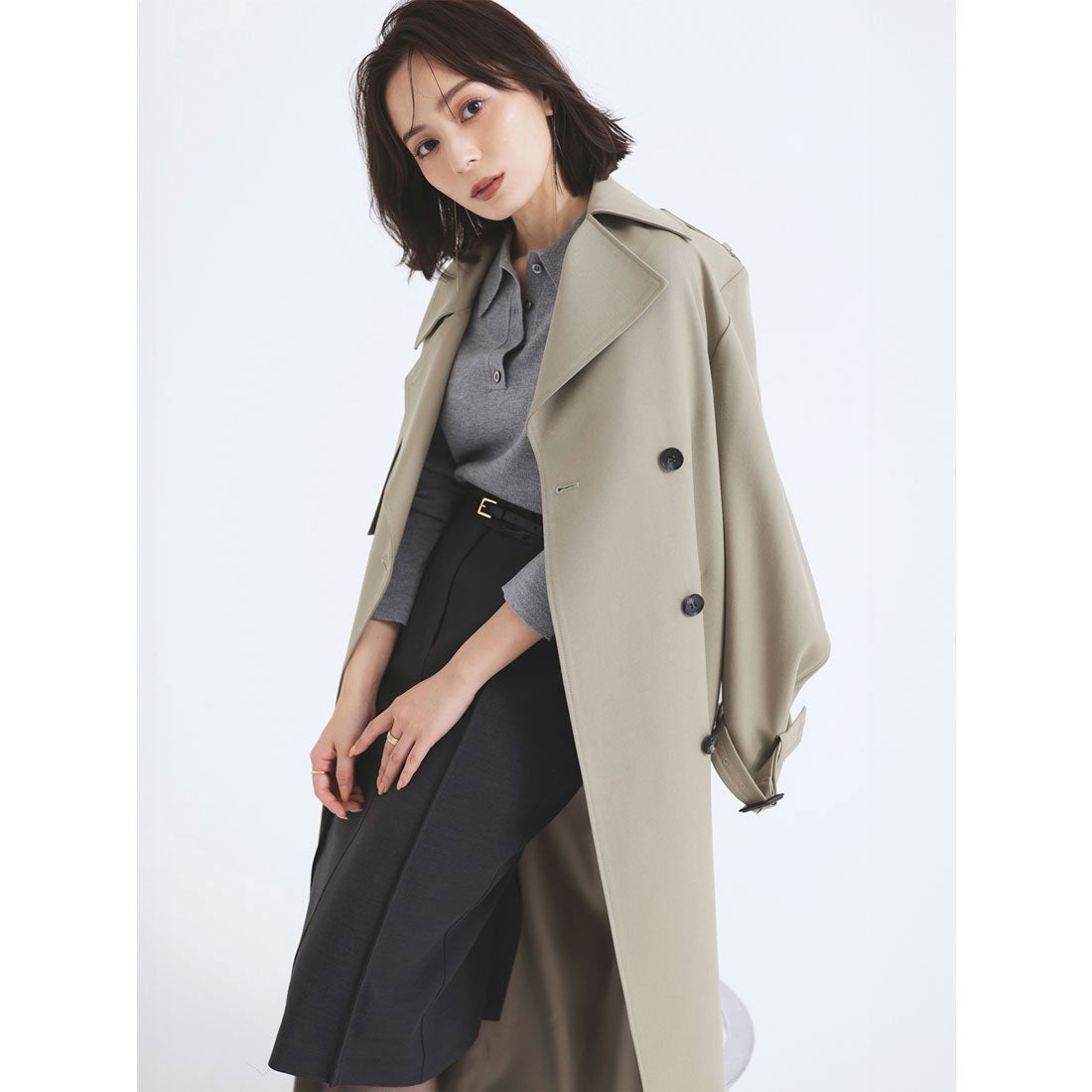 アニュアンス anuans ウールギャバジントレンチコート （NAVY） -靴