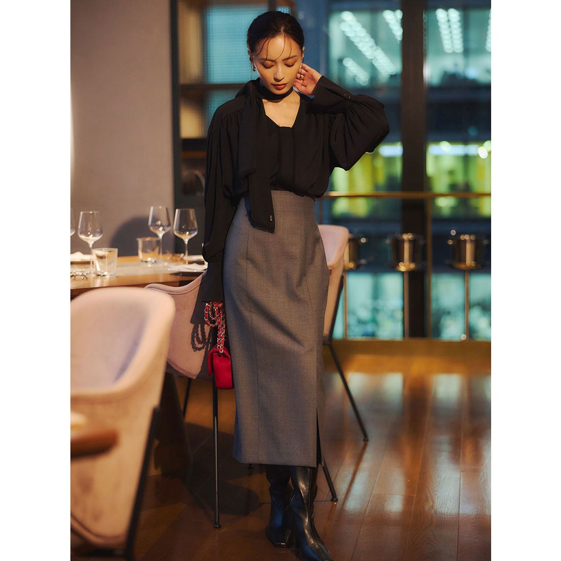 アニュアンス anuans レイヤード2Wayデザインスカート （BLACK