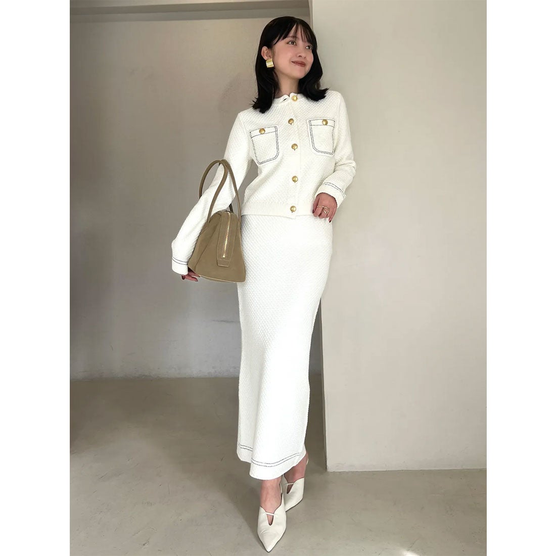 アニュアンス anuans ペンシルニットスカート （WHITE） -靴