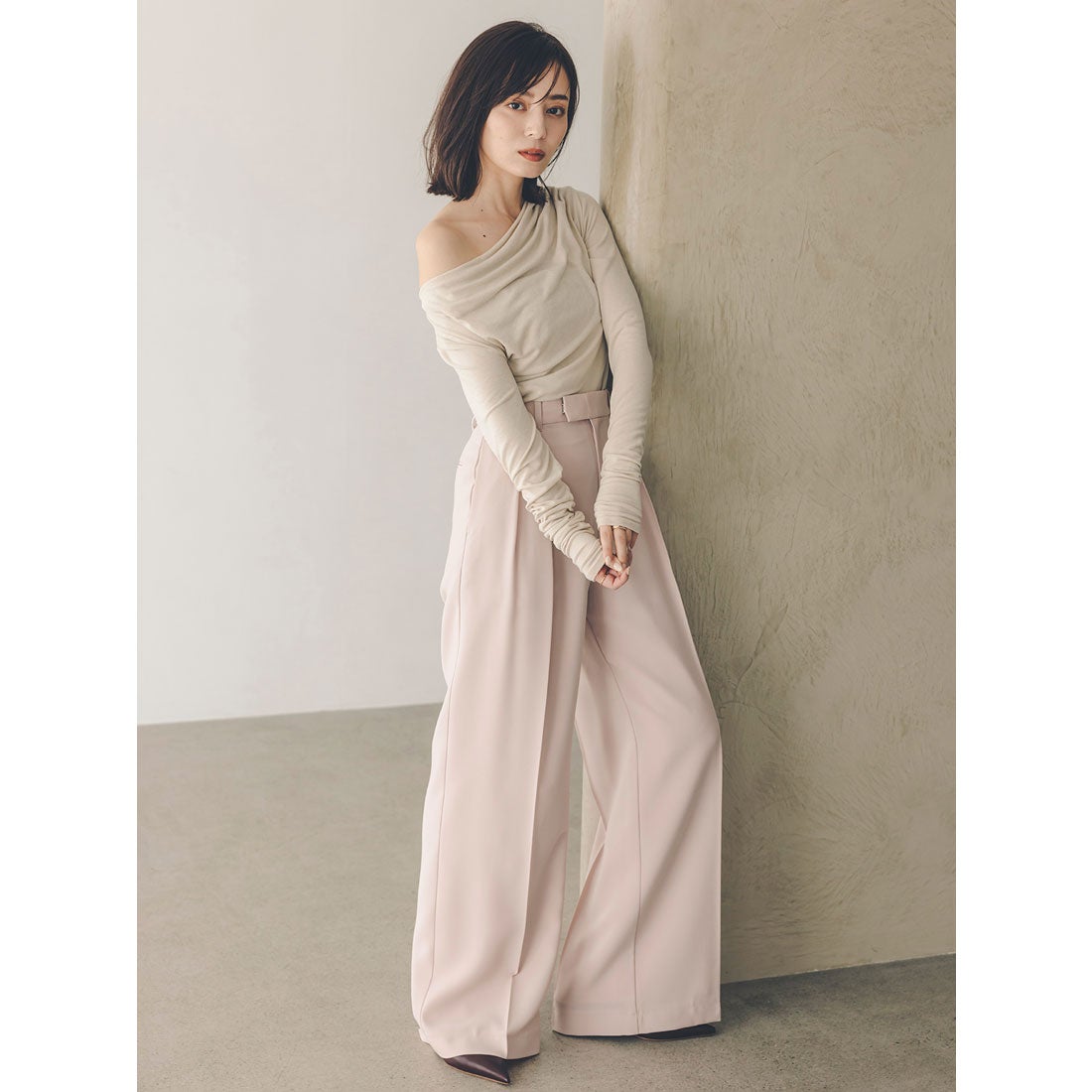 アニュアンス anuans ギャザードレープカットトップス （BEIGE