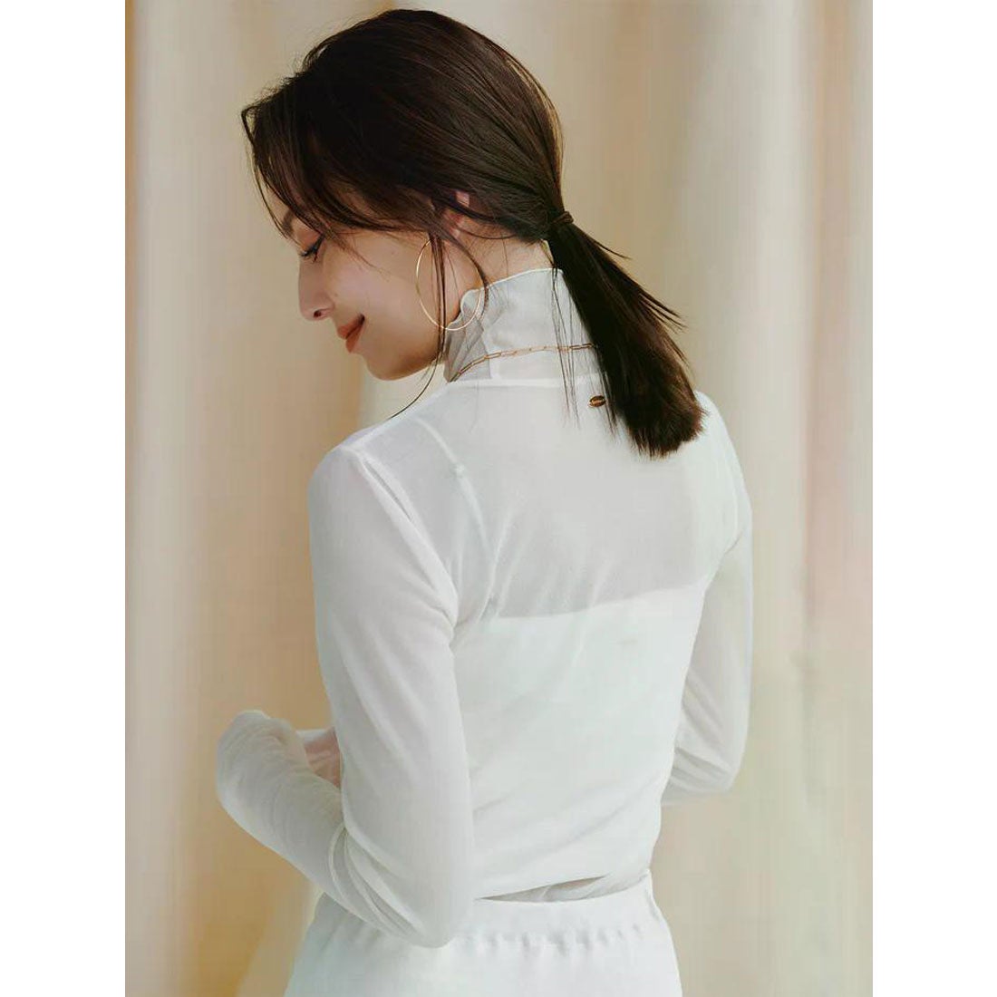 アニュアンス anuans シアーロングスリーブT シャツ （BLACK