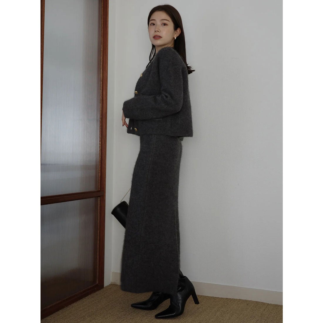 アニュアンス anuans カシミヤブレンドノーカラーニットジャケット