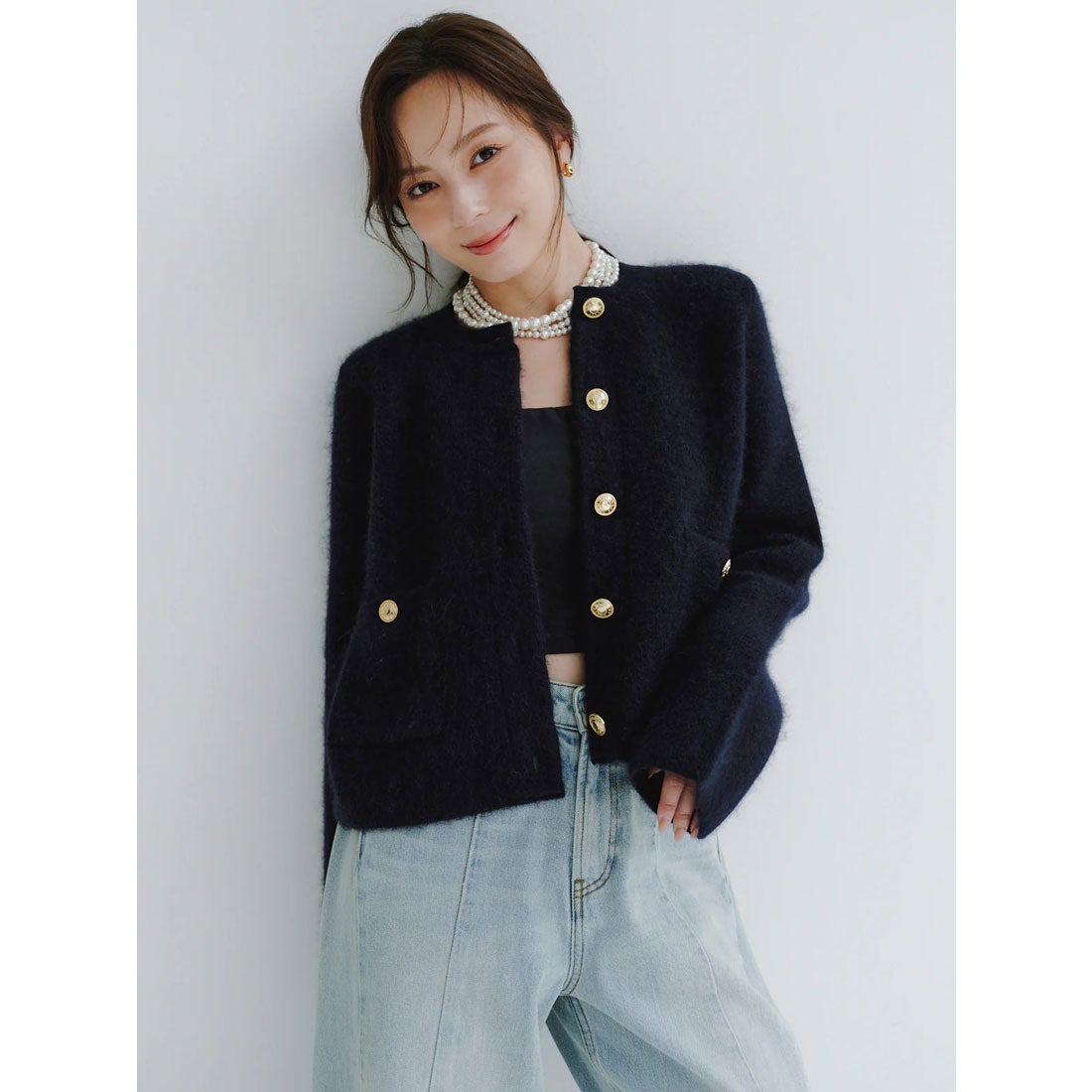 アニュアンス anuans カシミヤブレンドノーカラーニットジャケット