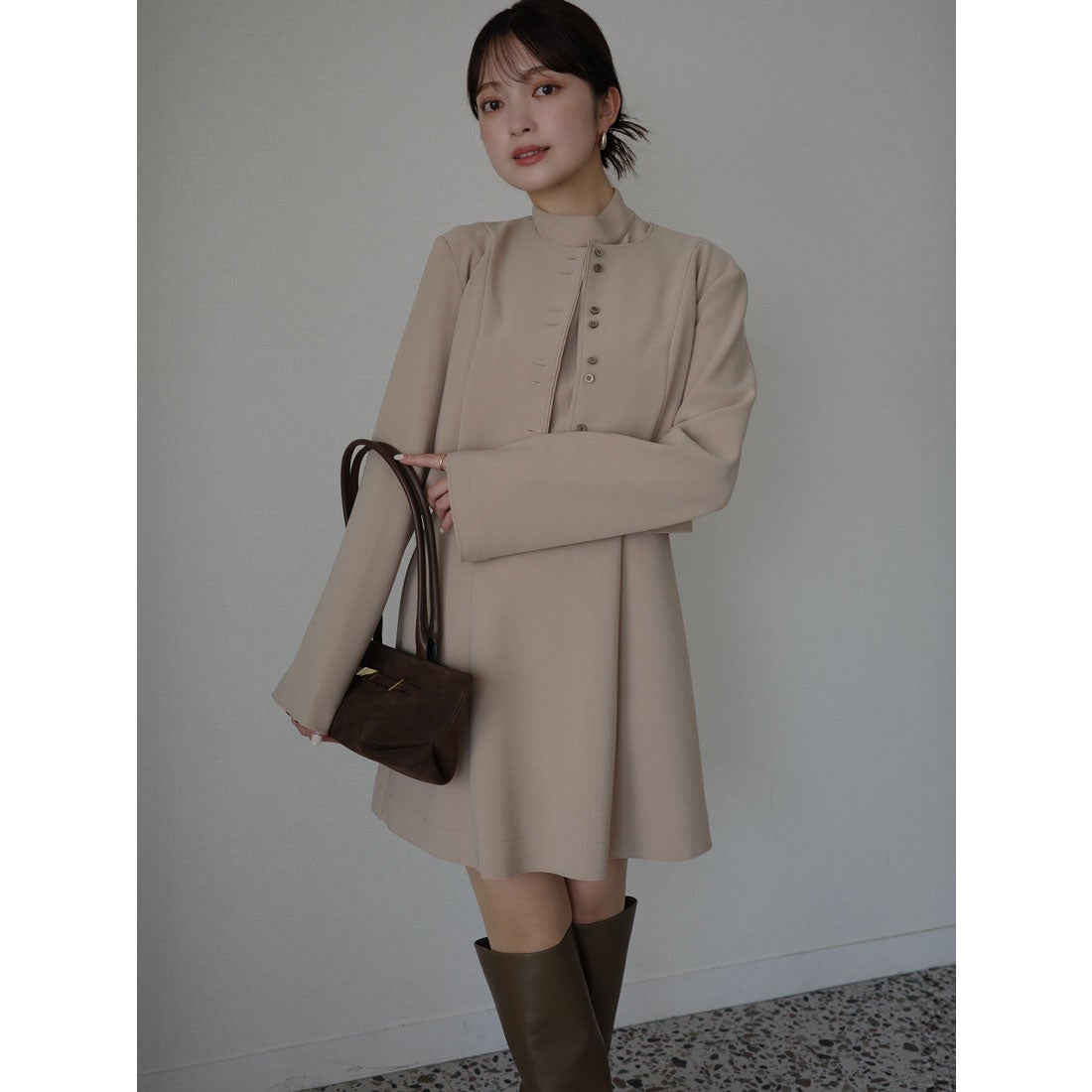 アニュアンス anuans カットジョーゼットミニワンピース （BROWN