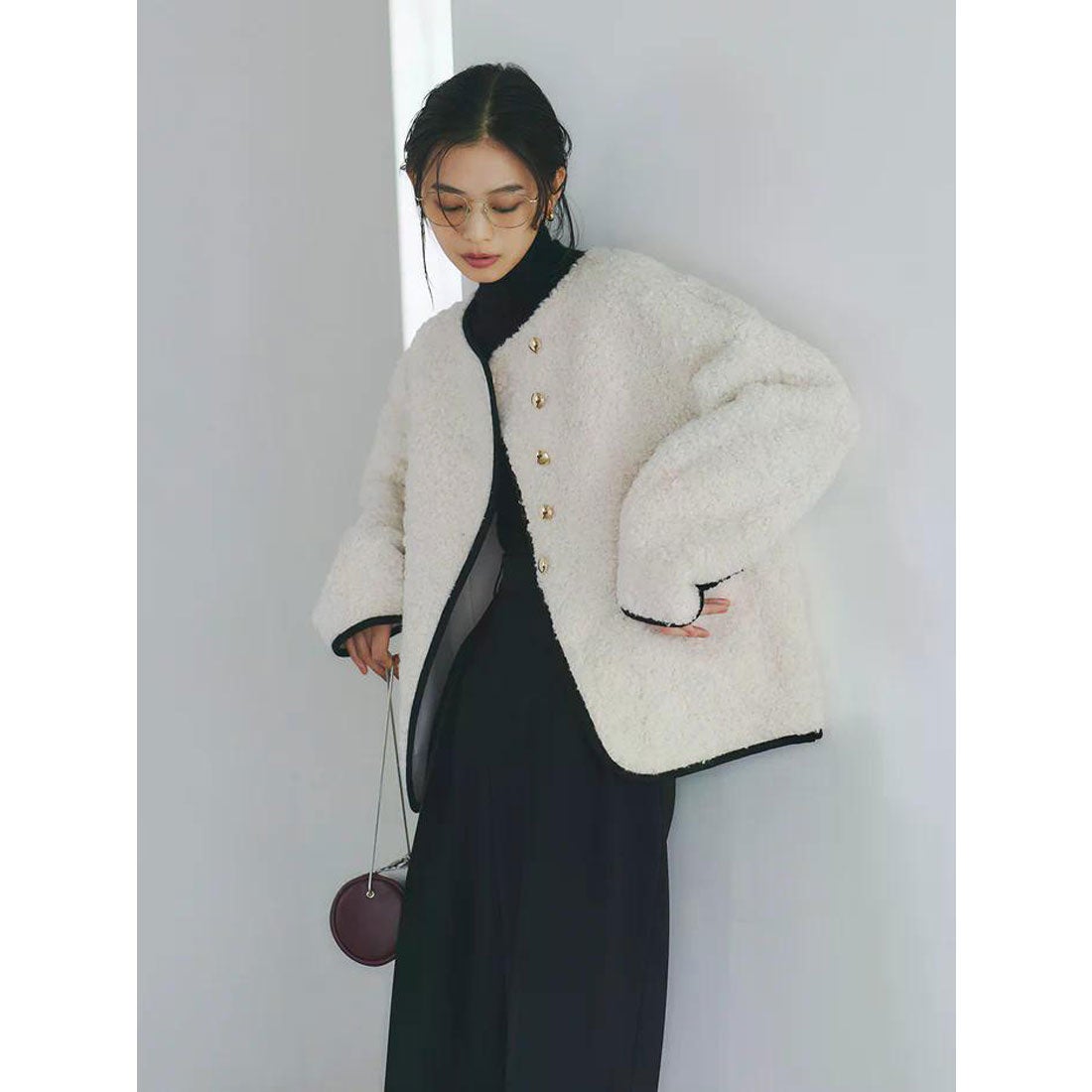 アニュアンス anuans ECOPELパイピングボアジャケット （IVORY