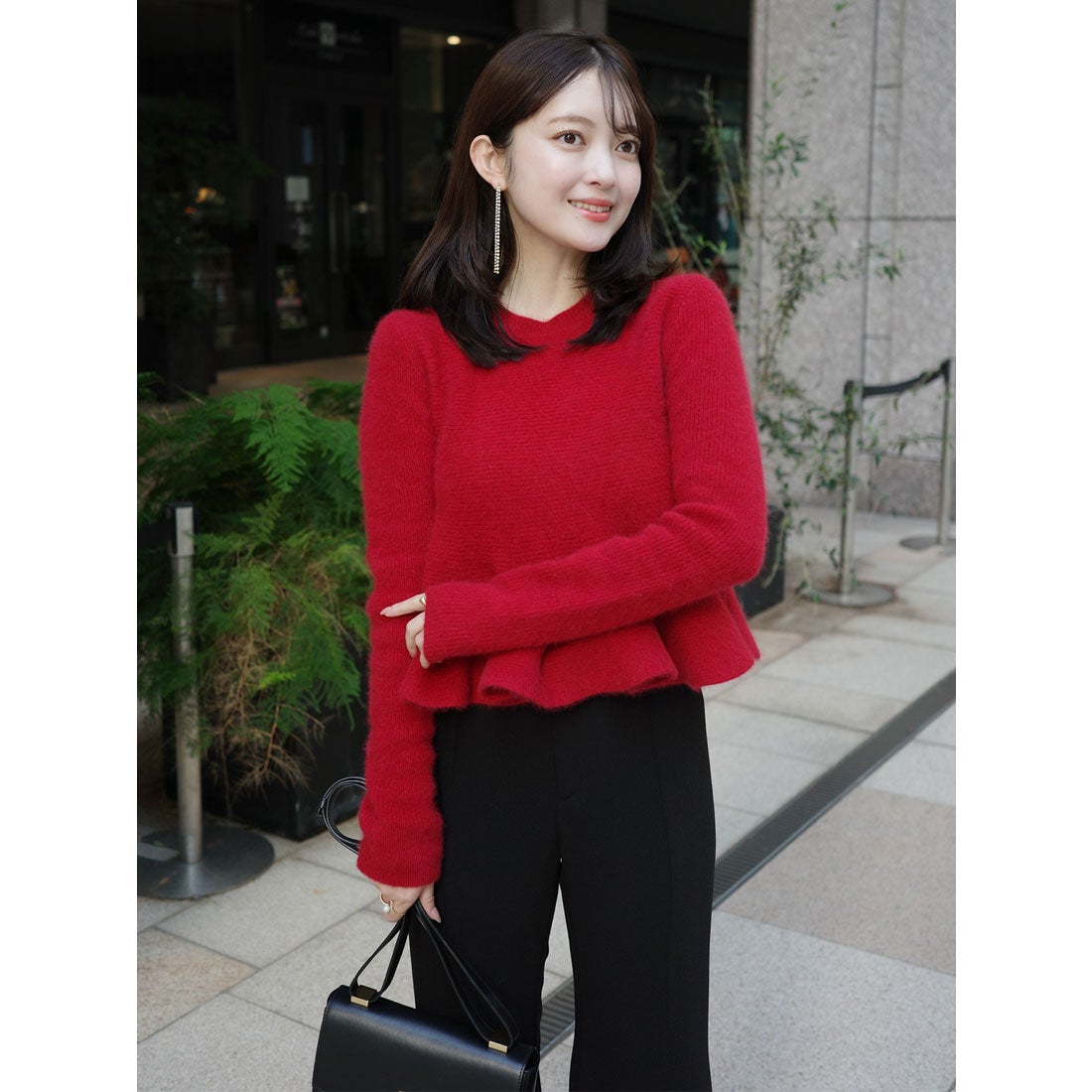 アニュアンス anuans ペプラムショートニットトップス （RED