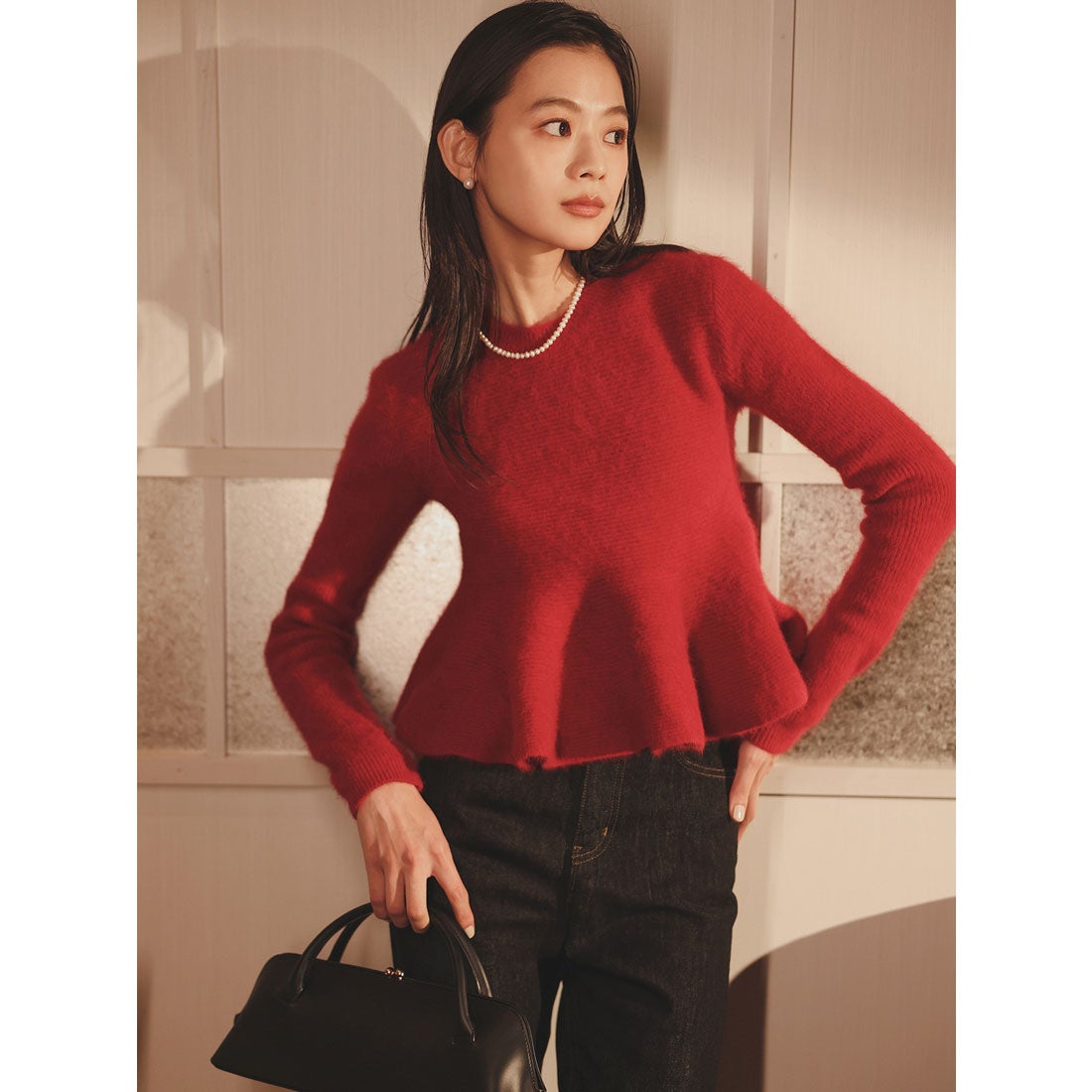 アニュアンス anuans ペプラムショートニットトップス （IVORY