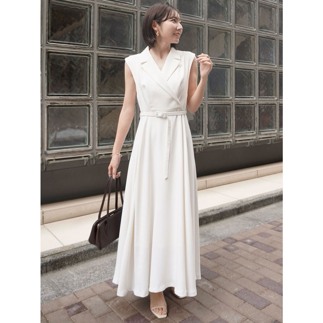 アニュアンス anuans ダブルサテンテーラードフレアワンピース （GREY