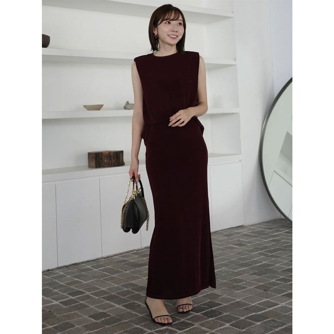 アニュアンス anuans アセテートカットナロースカート （BROWN