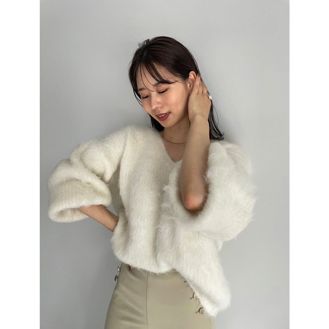 アニュアンス anuans 2wayアルパカ混ニットプルオーバー （GREY） -靴