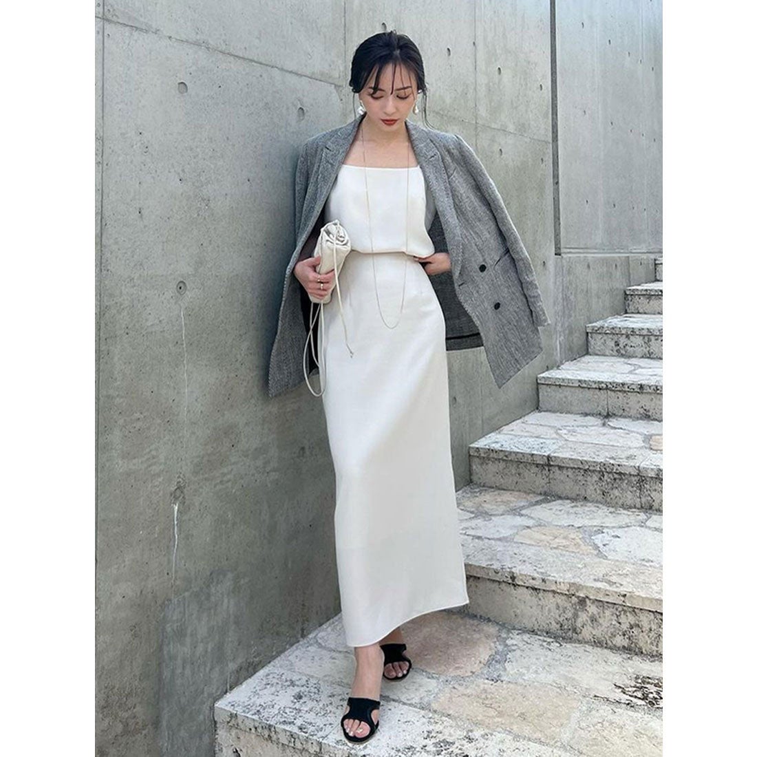 アニュアンス anuans 【23ver.】バックサテンタイトスカート （SAX