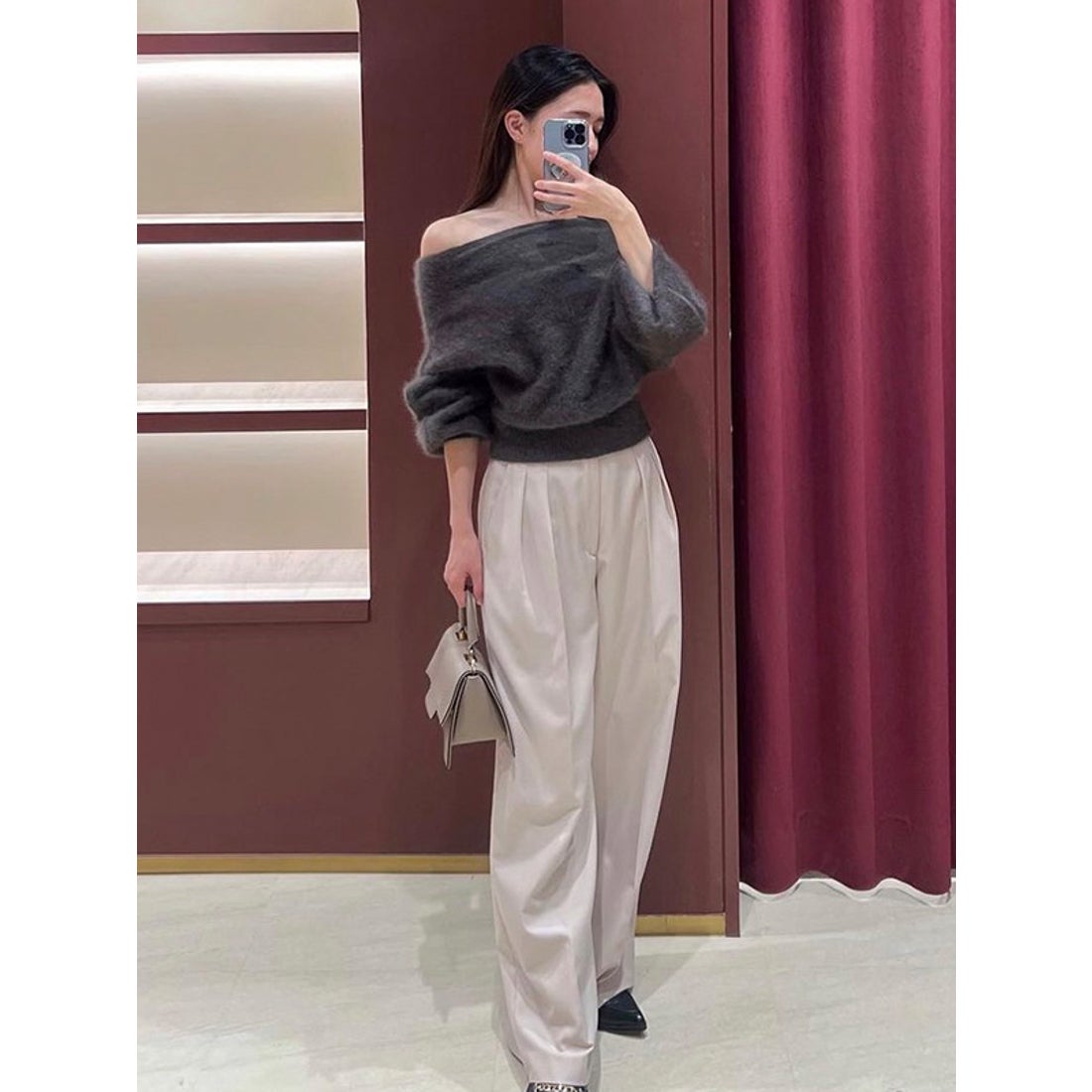 アニュアンス anuans ラクーンオフショルニットプルオーバー