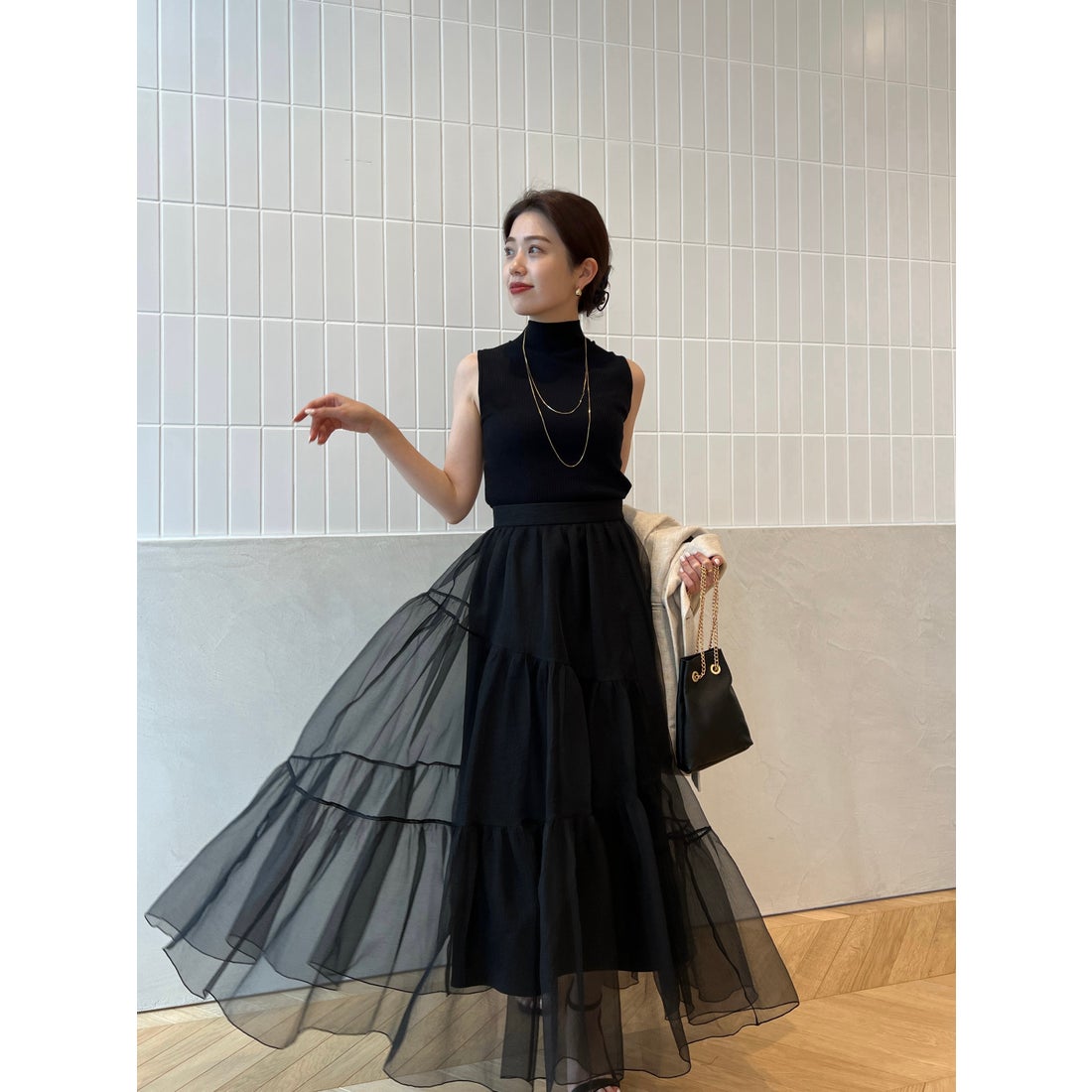 アニュアンス anuans オーガンジーイレギュラーティアードスカート