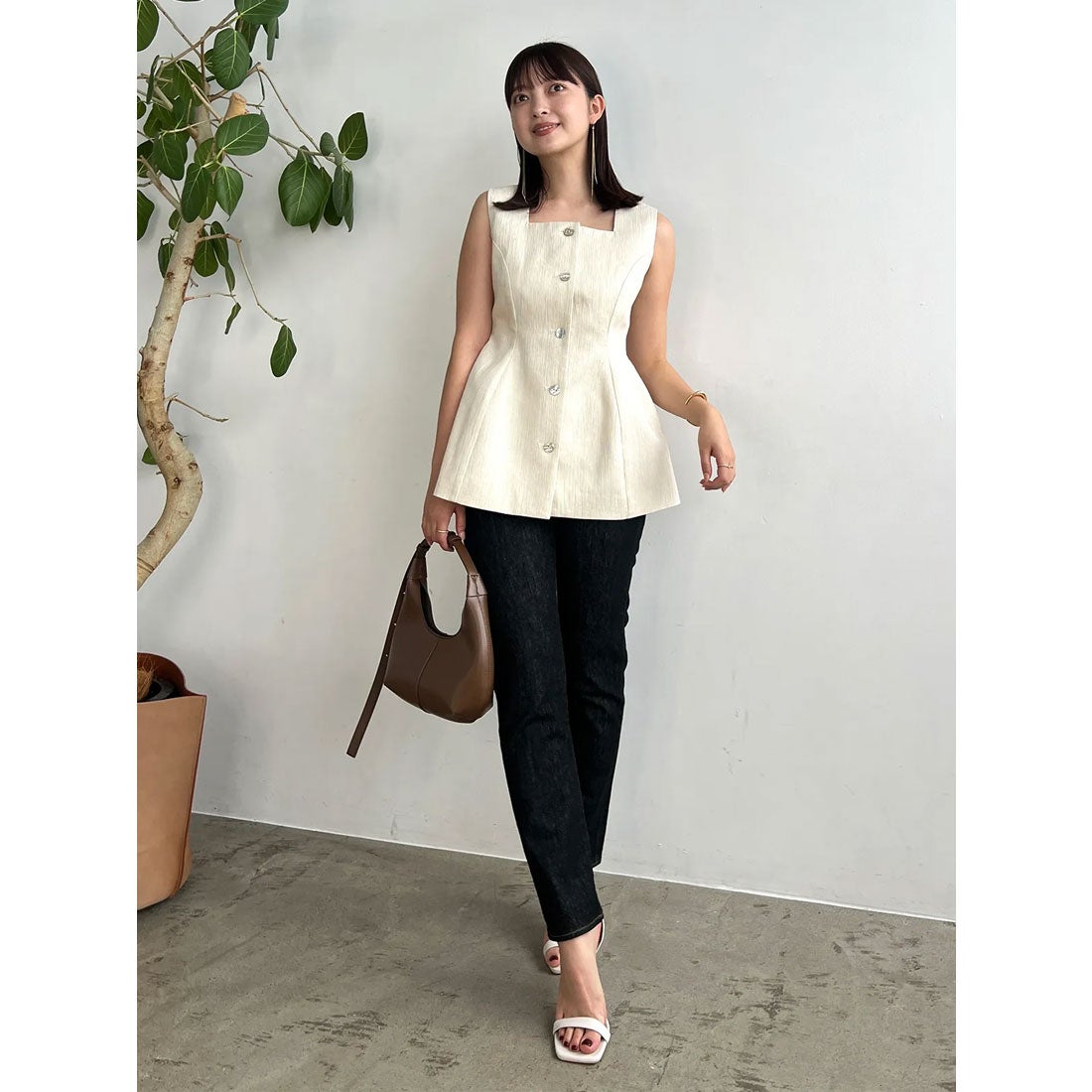 アニュアンス anuans バンピーストライプジャガードぺプラムブラウス